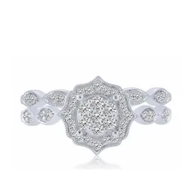 10K White Gold Diamond Cluster Engagement Ring Set