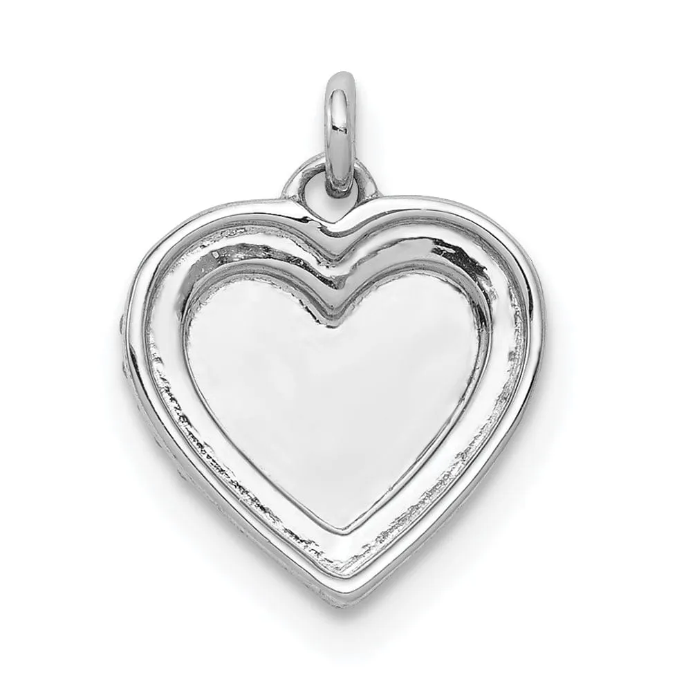 14k White Gold Polished Finish 1/10-CT Diamond Concaved Shape Fancy Heart Design Charm Pendant