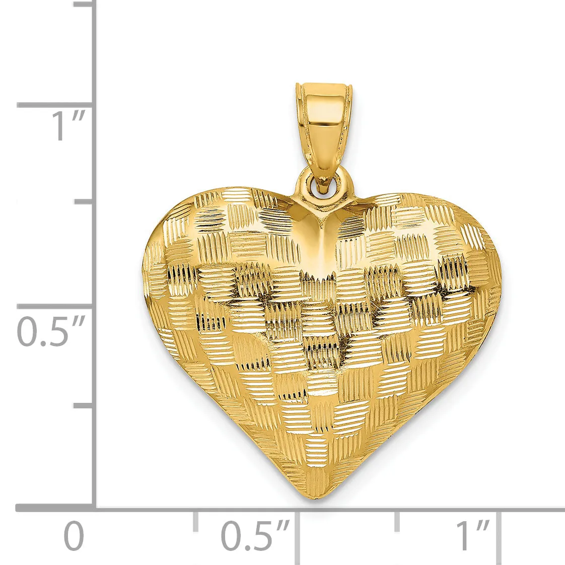 14k Yellow Gold Basket Weave Pattern 3-D Heart Design Pendant