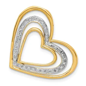 14k Yellow Gold, White Rhodium Open Back Polished Finish 0.012-CT Diamond Triple Heart in Heart Design Chain Slide will not fit Omega Chain