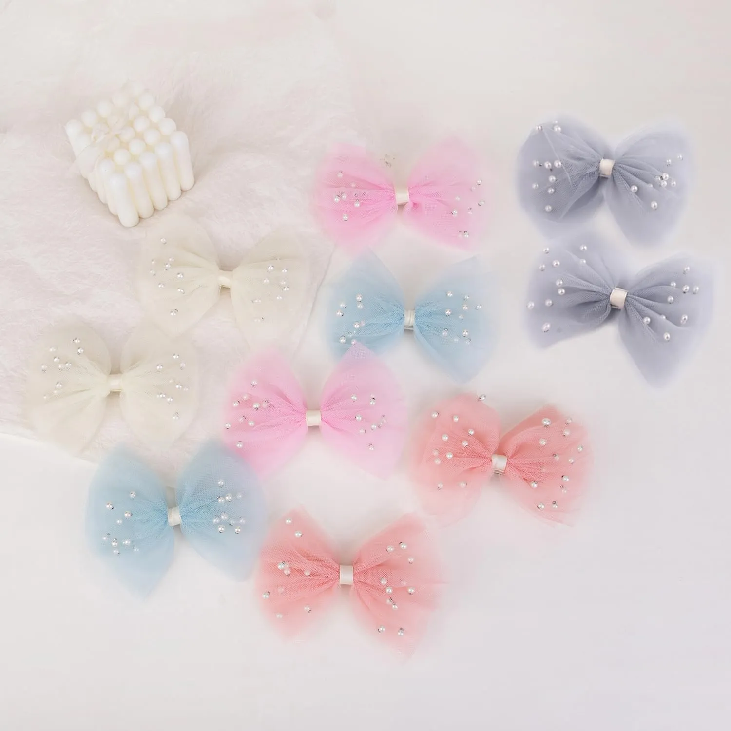 2 PCS Pearl Hair Bows Hair Clips for Toddler Girls - Elegant Ivory Lace Veil Hair Accessories for Birthday, Wedding, Halloween, Thanksgiving, and Christmas Occasions(Purple)