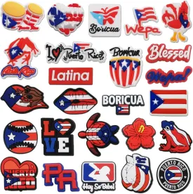 25 | 50PCS Puerto Rico Autumn Rock Music Shoe Charms Fits for Croc Clog Sandals, Cute Shoes Decorations Accessories for Boy Girl Adults Women Men