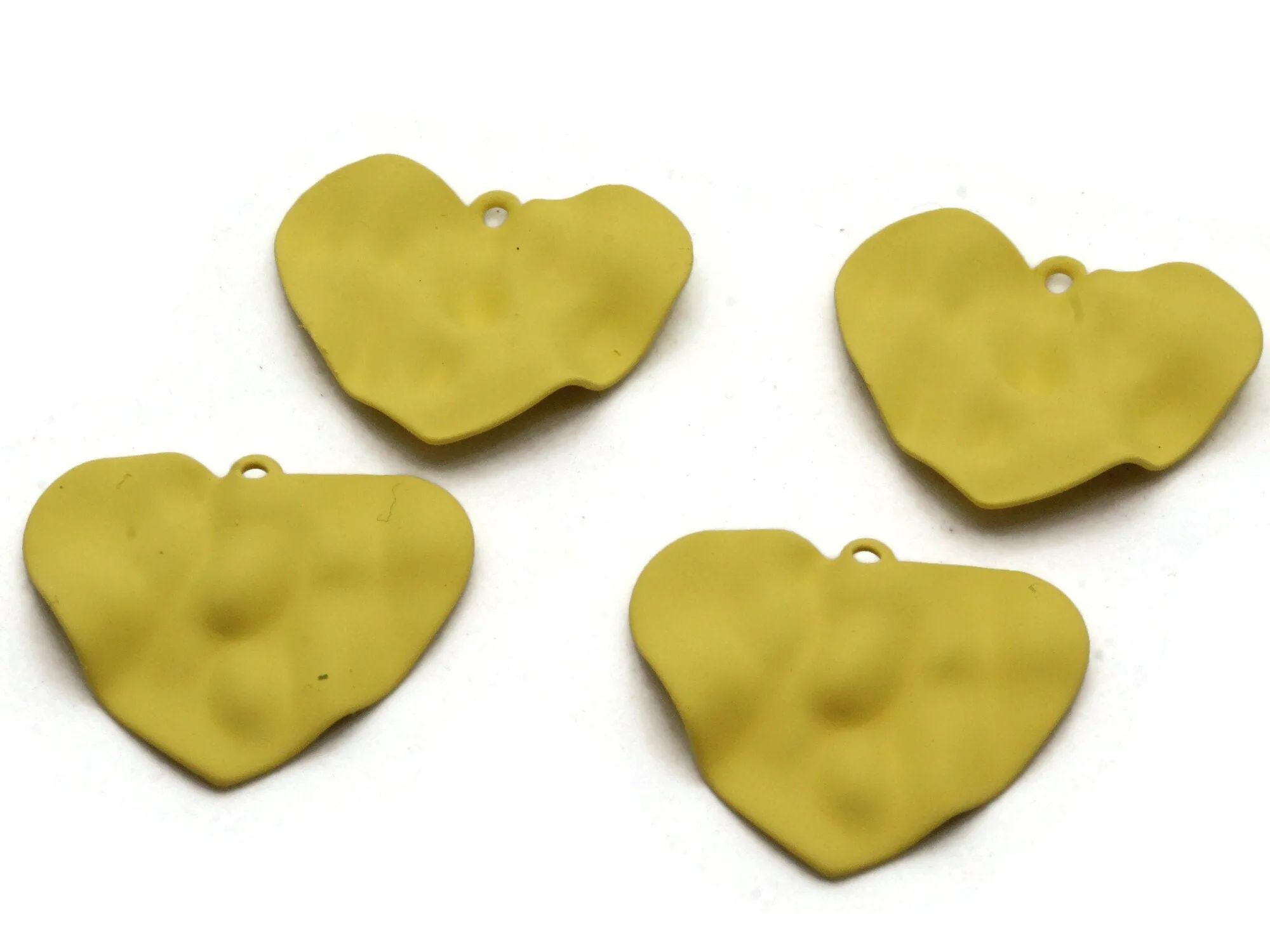 4 28mm Yellow Painted Iron Metal Heart Charms