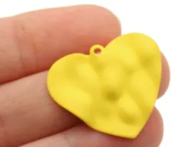 4 28mm Yellow Painted Iron Metal Heart Charms