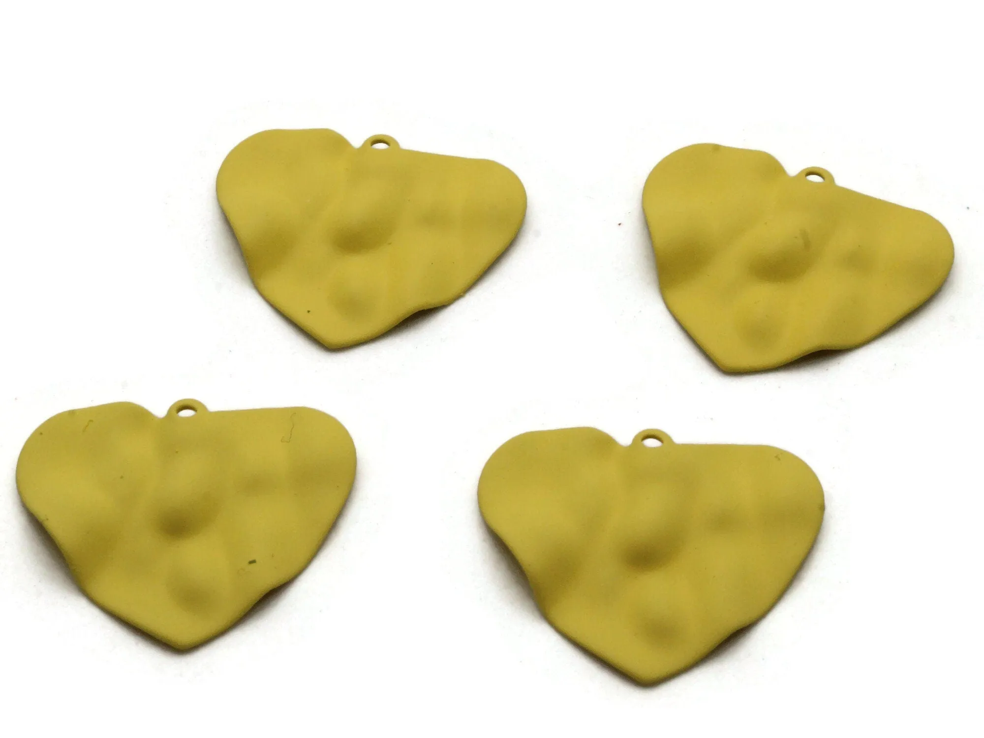4 28mm Yellow Painted Iron Metal Heart Charms