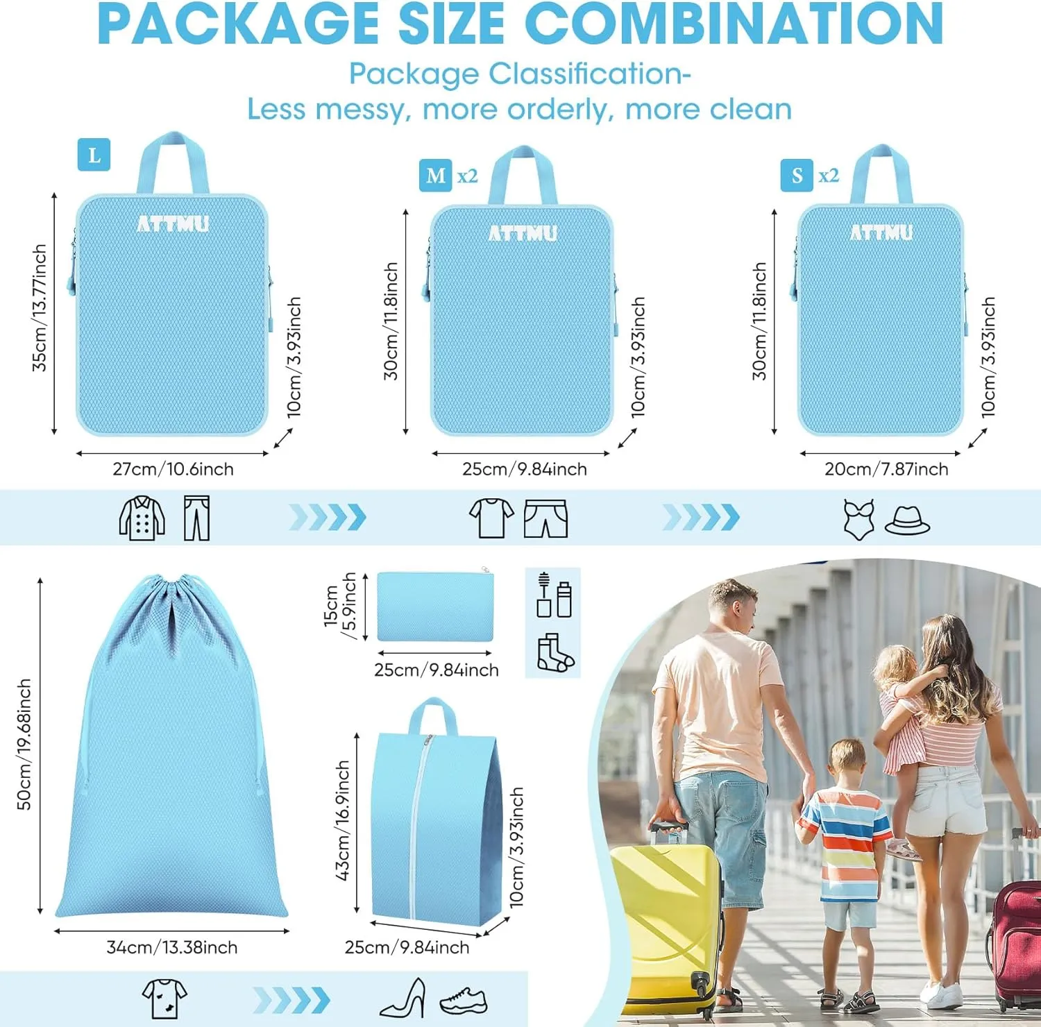 8 Set Compression Packing Cubes, Expandable Packing Cubes for Travel Essentials Accessories, Travel Compression Bags for Packing with Shoes & Laundry Bags for Carry on Luggage Suitcase (Black)