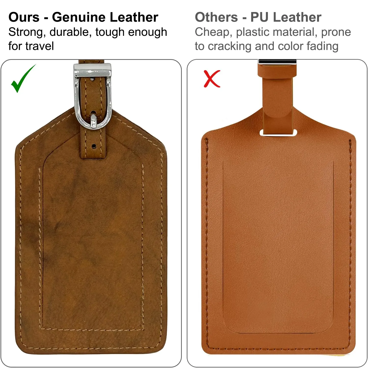 Antique Saddle Genuine Top Grain Leather Luggage Tag