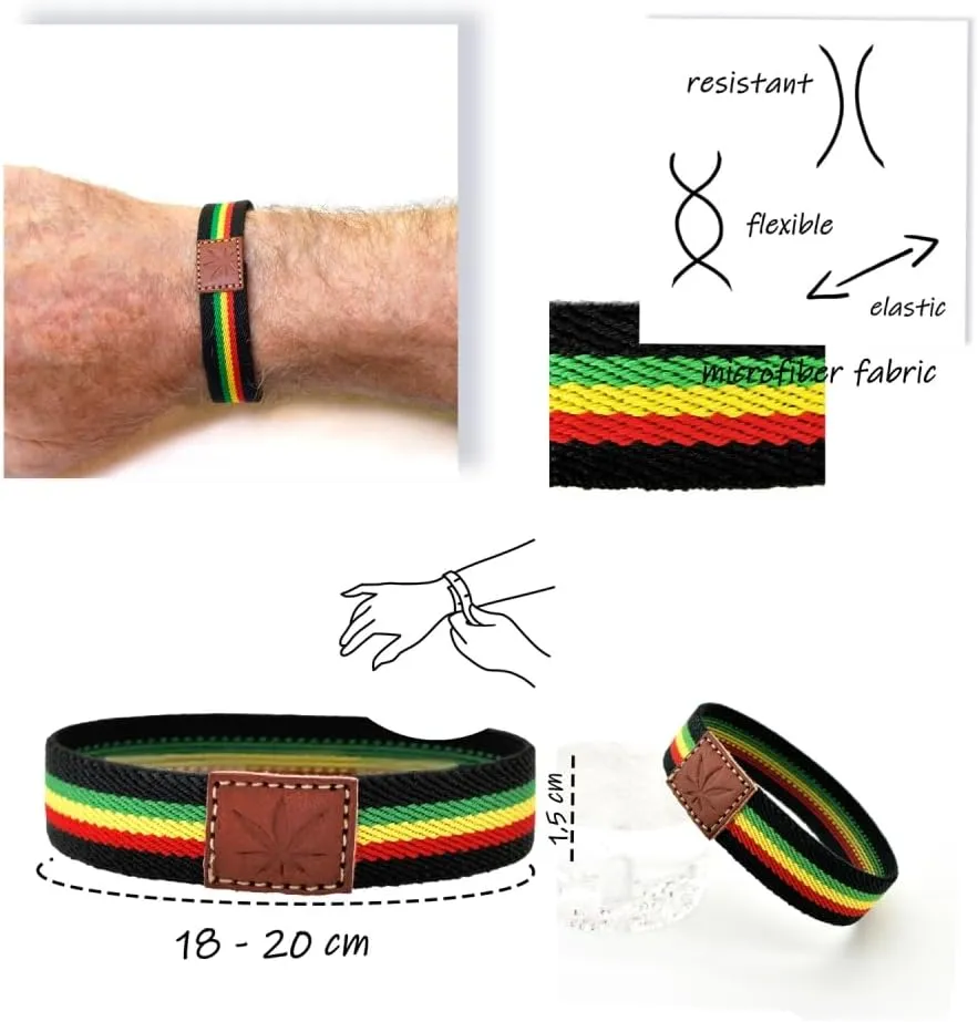 BDM Jamaican Bracelet, Rastafari Elastic BOD Marley, Reggae Jamaica, for Men and Women