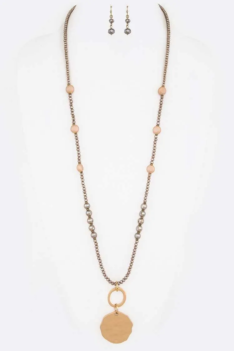 Beaded Long Necklace With Metal Pendant