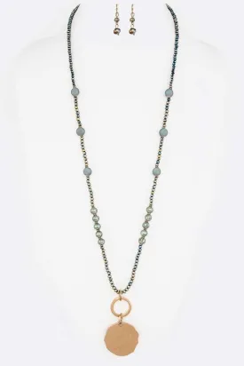 Beaded Long Necklace With Metal Pendant