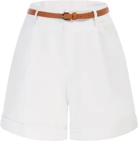 Belle Poque Women Bermuda Shorts Elastic Waist Wide Leg Shorts with Pockets & Belts