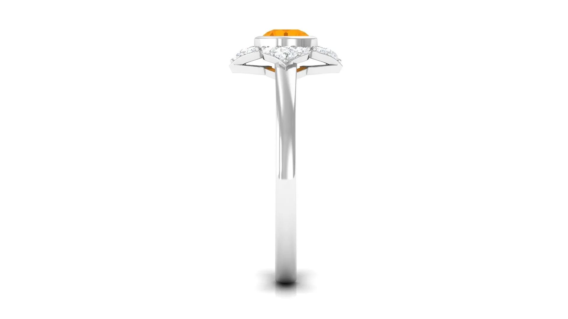 Bezel Set Orange Fire Opal Flower Engagement Ring with Diamond