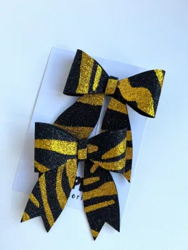 Black and Gold Glitter Mini Pigtail Bow Set Pinwheel Baby Bow Hello 5th Grade Accessories Halloween Party Baby Black Glitter Bows