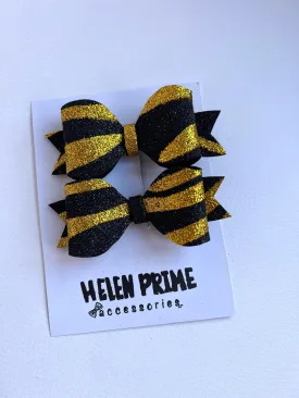 Black Gold Glitter Mini Pigtail Bow Set Safari inspired Pinwheel Baby Bow Hello 1st Grade Accessories Halloween Party Baby Accessories
