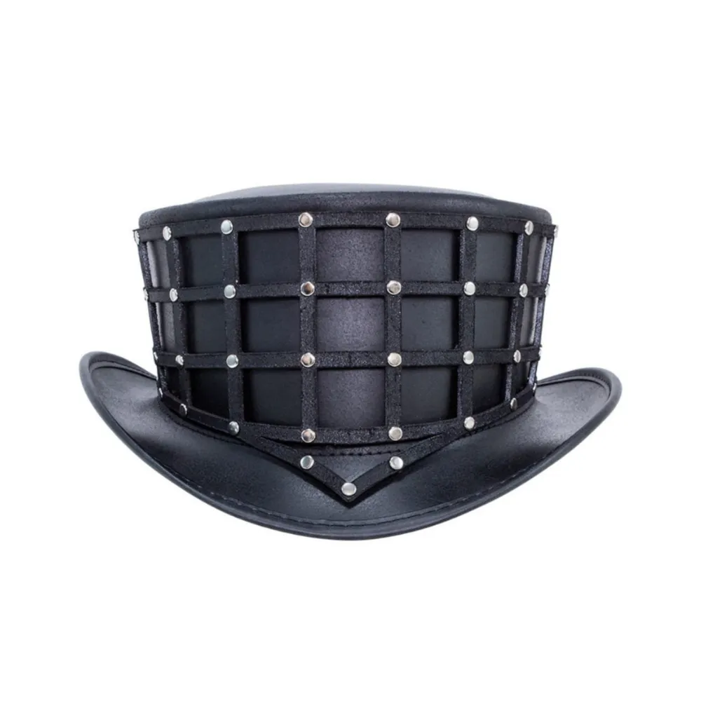 Cage Style Leather Top Hat