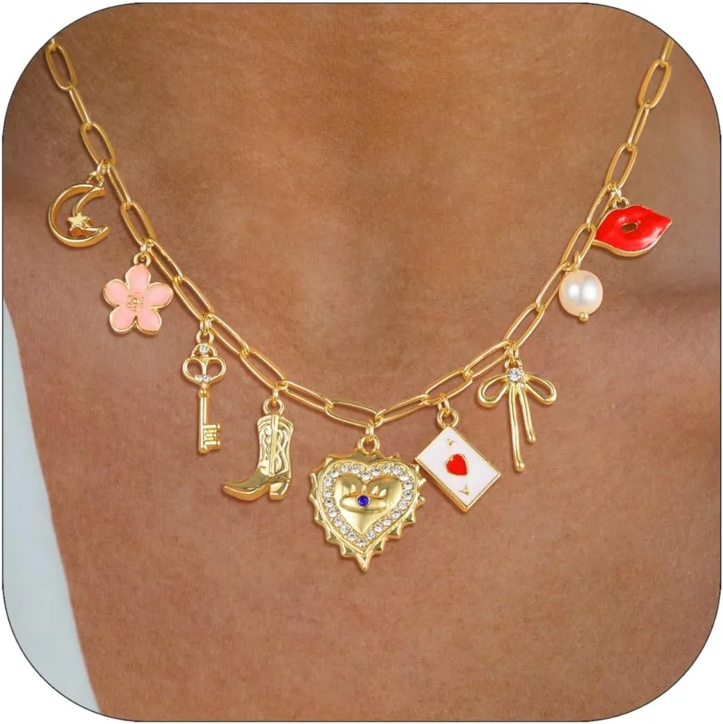 Charm Necklace For Women Shell Heart Necklaces Gold Chunky Pendant Paperclip Chain Boho Summer Seashell Beach Evil Eye 14k Starfish Jewelry