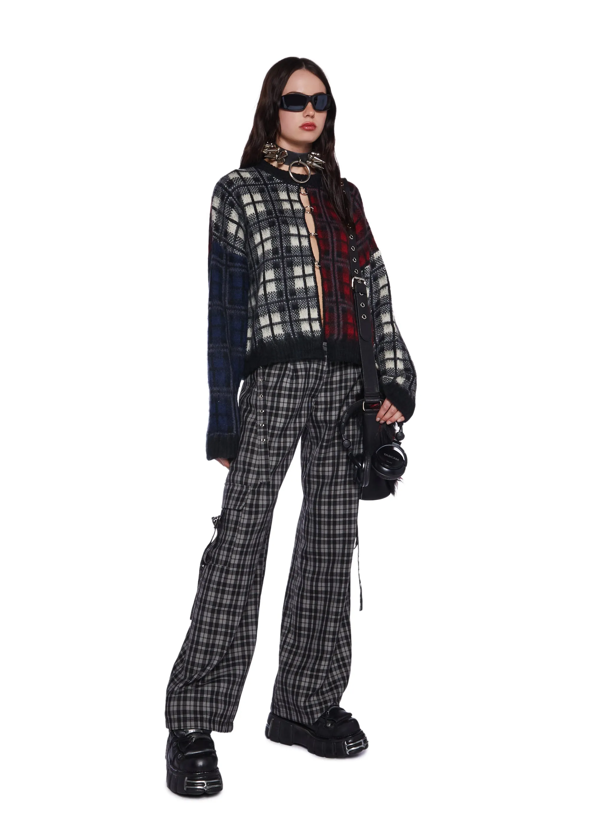 Checkered Wide Leg Trouser Pants