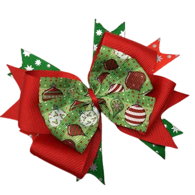 Christmas Hair Accessories - Stacked Layered Bow Baubles