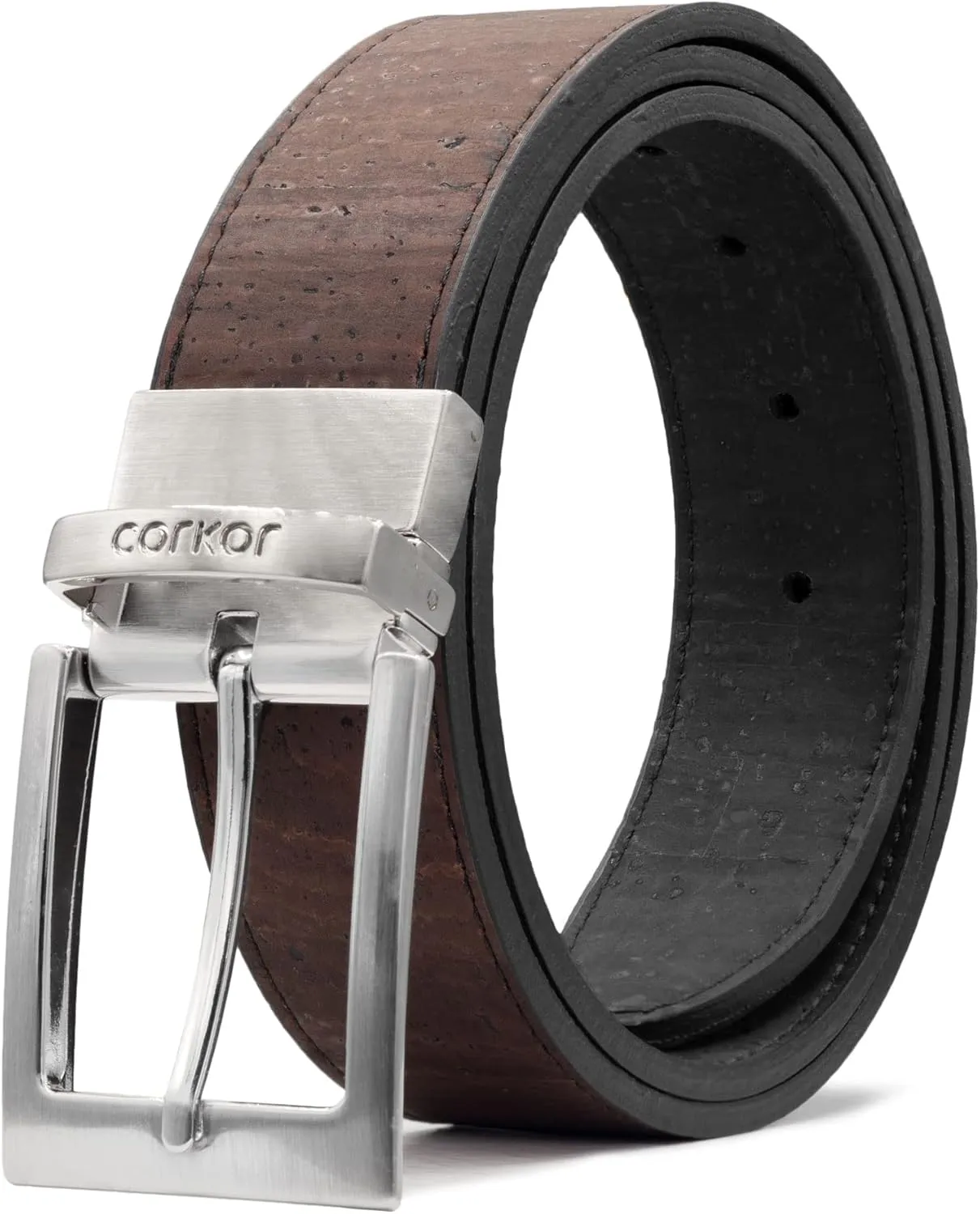 Cork Reversible Vegan Belt  Adjustable 1.37-Inch Wide Men's Dress & Casual Belt  Black & Brown, Water-Resistant