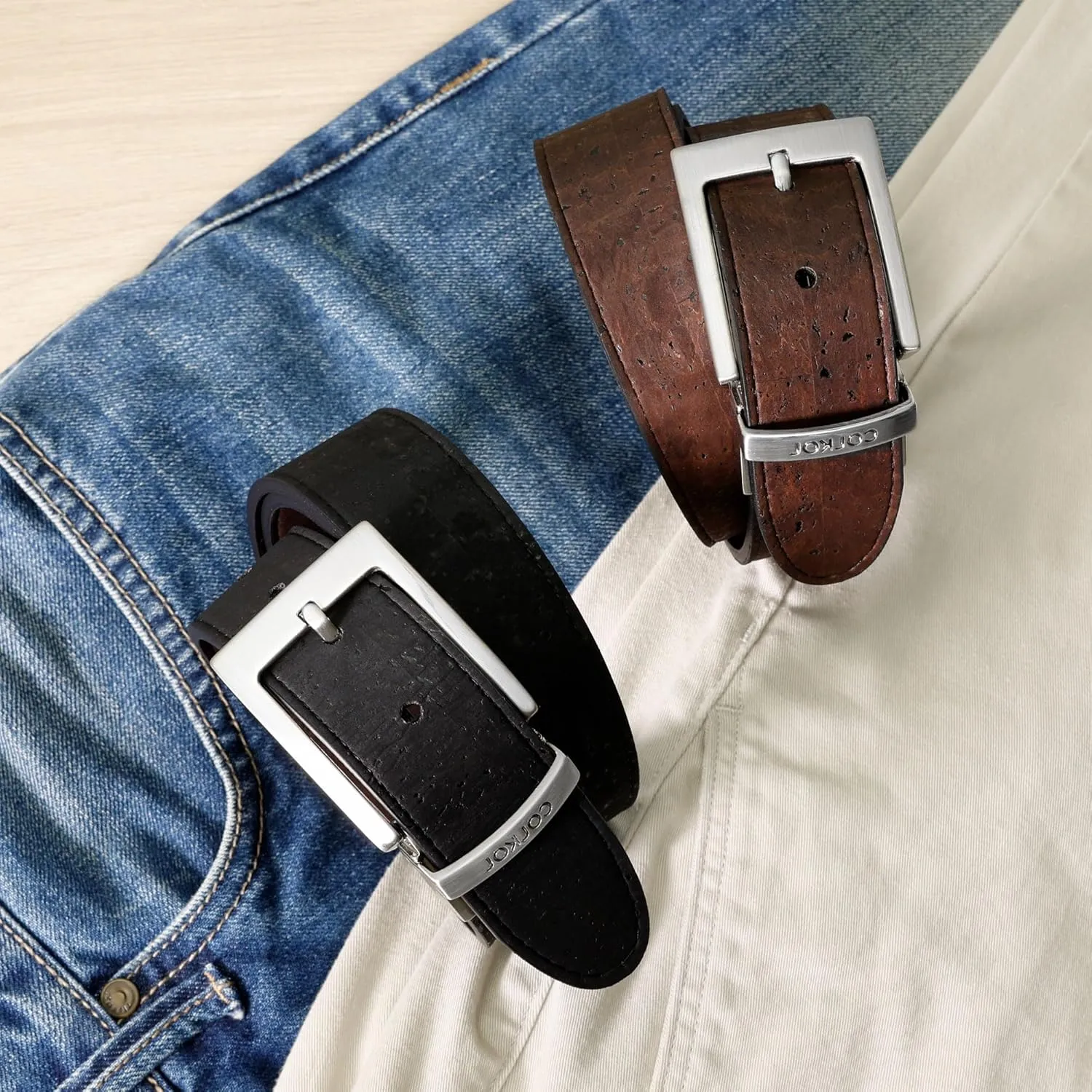 Cork Reversible Vegan Belt  Adjustable 1.37-Inch Wide Men's Dress & Casual Belt  Black & Brown, Water-Resistant