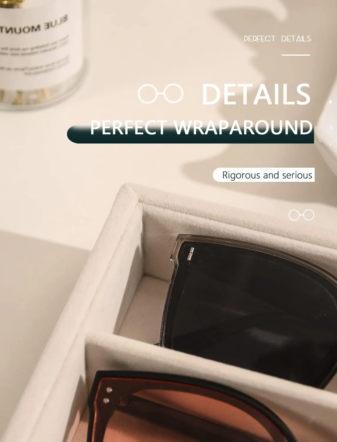Coward Sunglass Organizer, Beige Velvet Glasses Trays - Eyeglasses Watches Jewelry Display - Men Women (8 Grids)