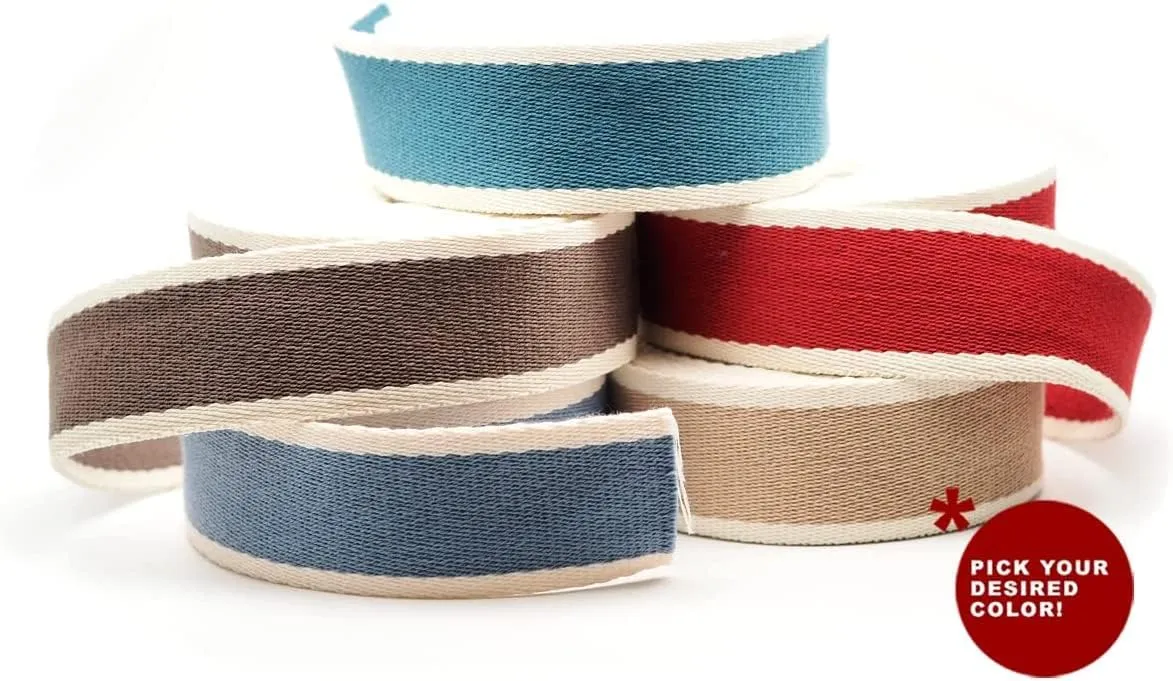 CRAFTMEMORE 1 1/2 Inches Cotton Webbing Strap, Two Tone Heavy Webbing Straps for Arts and Crafts, Luxury Bag Strap (2 Yards, Blue-Ivory)