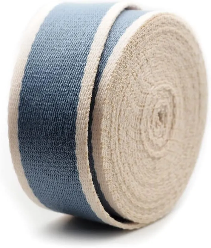 CRAFTMEMORE 1 1/2 Inches Cotton Webbing Strap, Two Tone Heavy Webbing Straps for Arts and Crafts, Luxury Bag Strap (2 Yards, Blue-Ivory)
