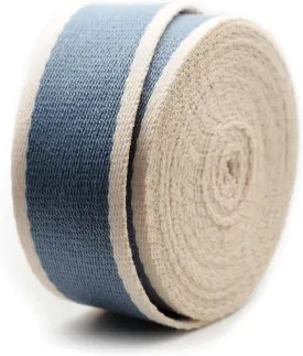 CRAFTMEMORE 1 1/2 Inches Cotton Webbing Strap, Two Tone Heavy Webbing Straps for Arts and Crafts, Luxury Bag Strap (2 Yards, Blue-Ivory)