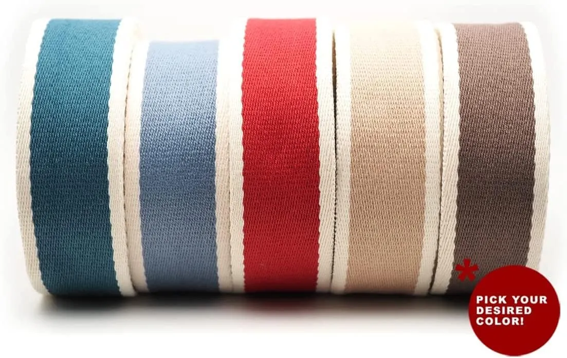 CRAFTMEMORE 1 1/2 Inches Cotton Webbing Strap, Two Tone Heavy Webbing Straps for Arts and Crafts, Luxury Bag Strap (2 Yards, Blue-Ivory)
