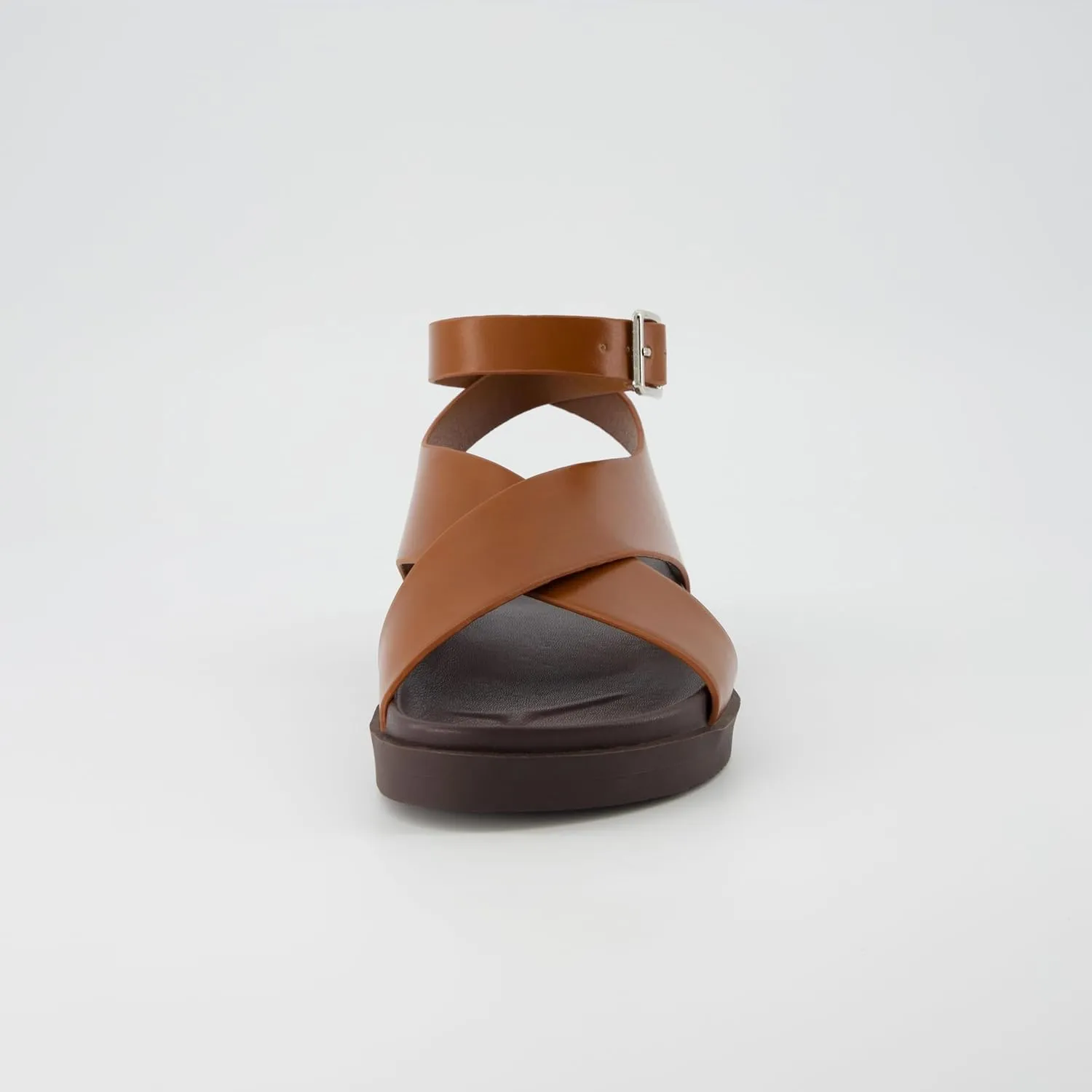 CUSHIONAIRE Emoji Platform Sandal for Women | Vegan Leather Crisscross Straps & Adjustable Ankle Buckle | Comfortable Walking Sandals | Slip-On Sandals for Women | Wide Width Available