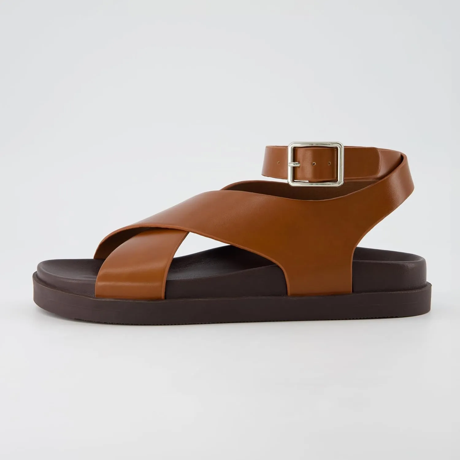 CUSHIONAIRE Emoji Platform Sandal for Women | Vegan Leather Crisscross Straps & Adjustable Ankle Buckle | Comfortable Walking Sandals | Slip-On Sandals for Women | Wide Width Available