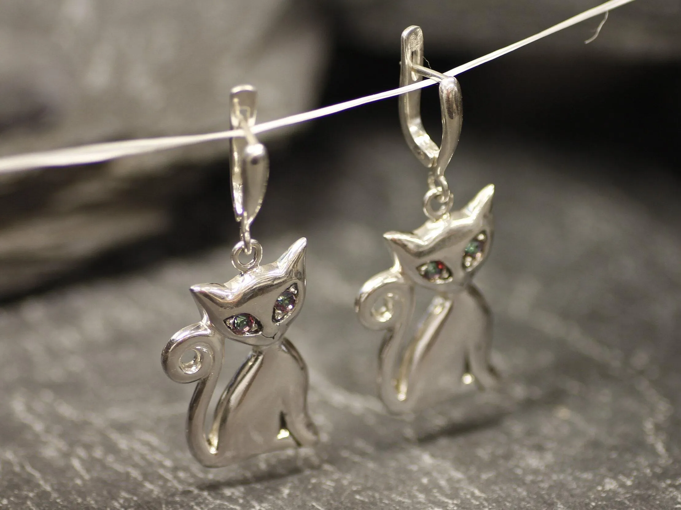 Dangling Cat Earrings - Mystic Topaz Earrings - Heavy Purple Earrings