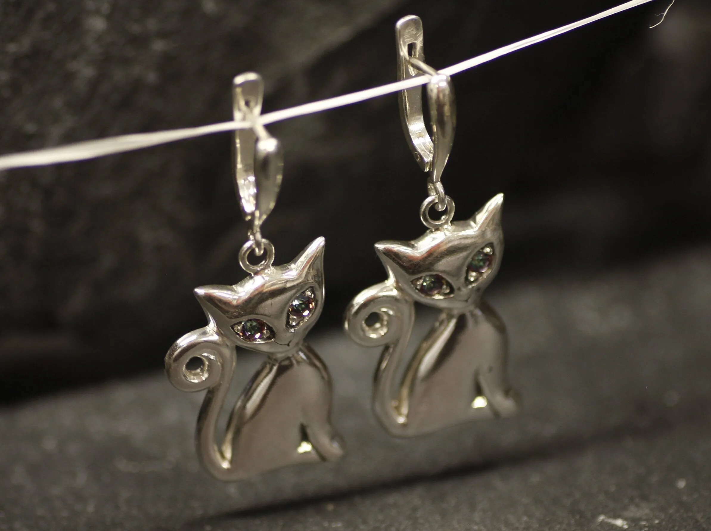 Dangling Cat Earrings - Mystic Topaz Earrings - Heavy Purple Earrings