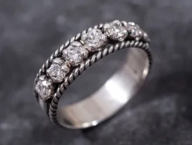 Diamond Silver Ring - Half Eternity Ring - Vintage Diamond Band