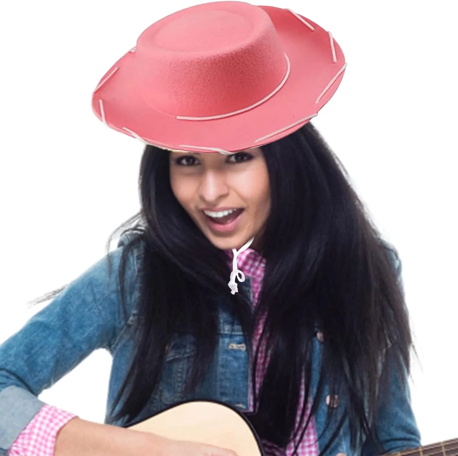 Faux Felt Western Cowboy Cowgirl Hat for Women Men Fedora Outdoor Wide Brim Hats with Strap Unisex Rolled up Caps