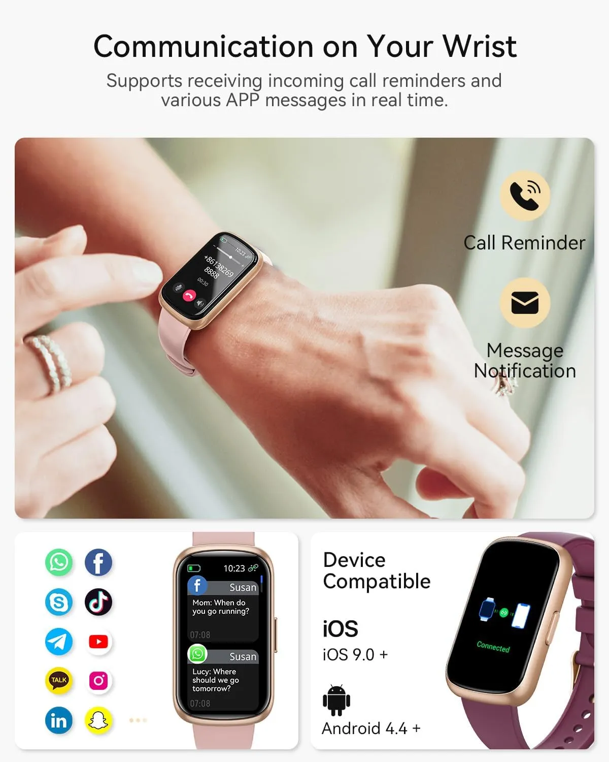 Fitness Tracker, Smart Watches for Women with 24/7 Heart Rate Monitor, Sleep Tracker, Breathing Training, 1.47" Fitness Watches for Women with 24 Sports Modes, Activity Tracker as Gift (4 Bands)
