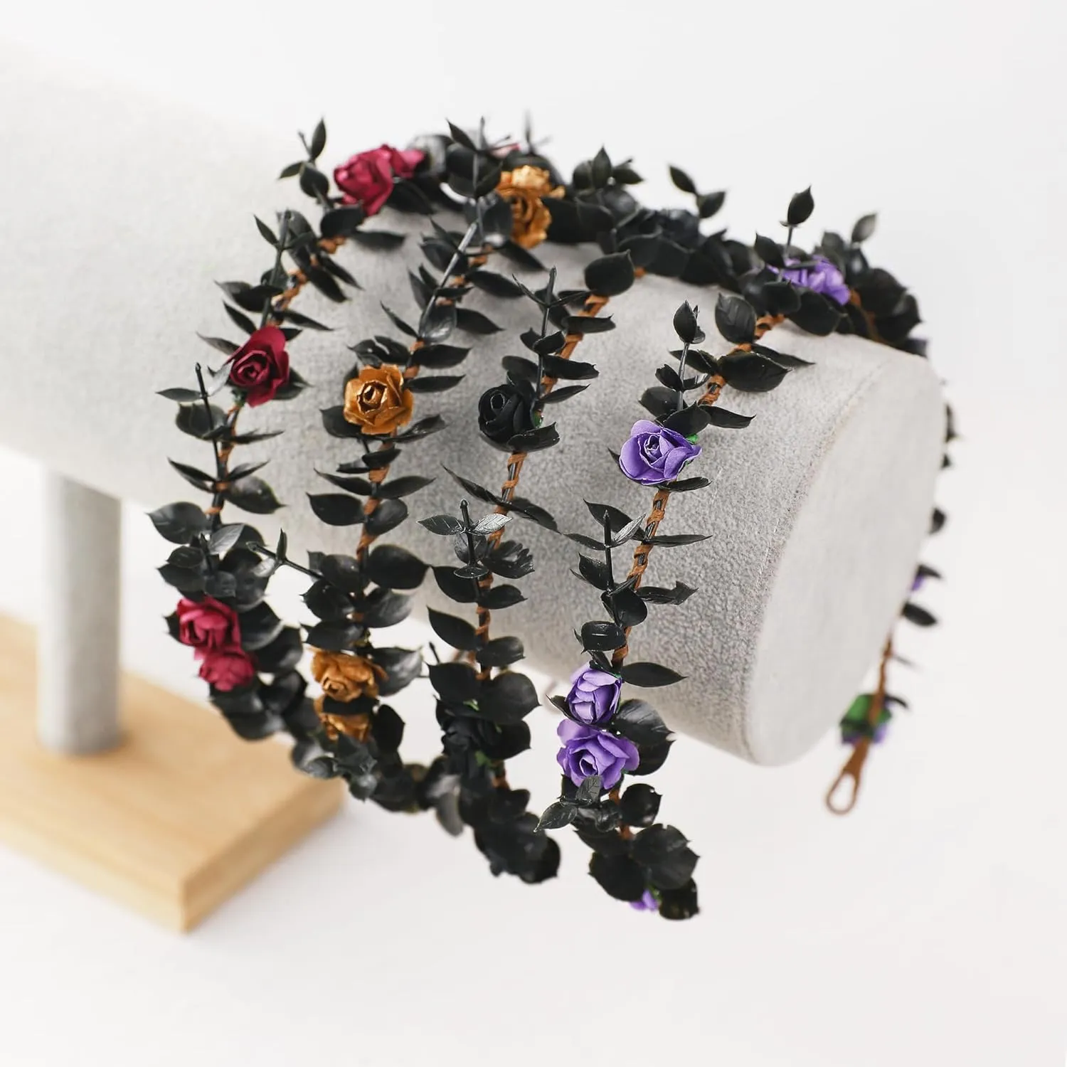 Flower Crowns for Women Girls - Black Handmade Renaissance Wreath Garland Bridal Wedding Cosplay DIY Halloween Maternity Shoot Vacation Photography Props Shower Deep Red Rose