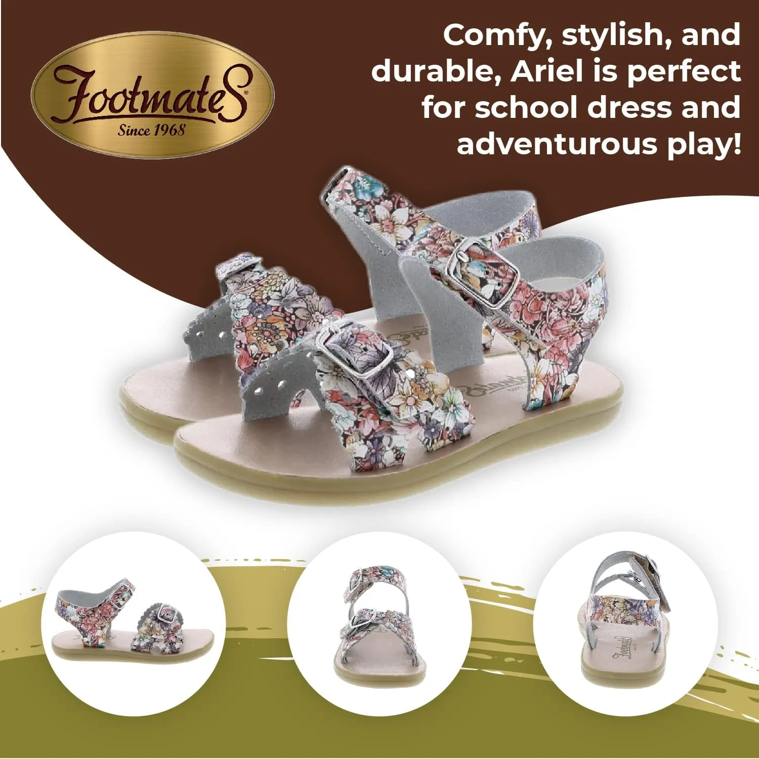 FOOTMATES Ariel and Eco-Ariel Waterproof Sandals for Girls and Boys with Slip-Resistant, Non-Marking Outsoles and Strap Closure for Infants, Toddlers, and Kids Ages 0-12
