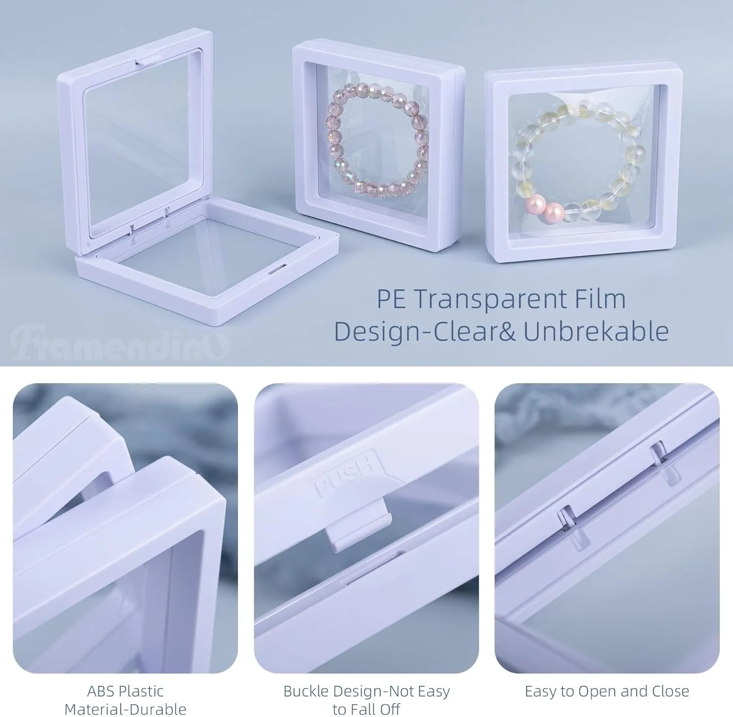 Framendino, 20 Pack White 3D Floating Frame Display Case Challenge Coin 3.5x3.5x0.8 Holder Stands Jewelry Storage Box for AA Medallion Shells Gems