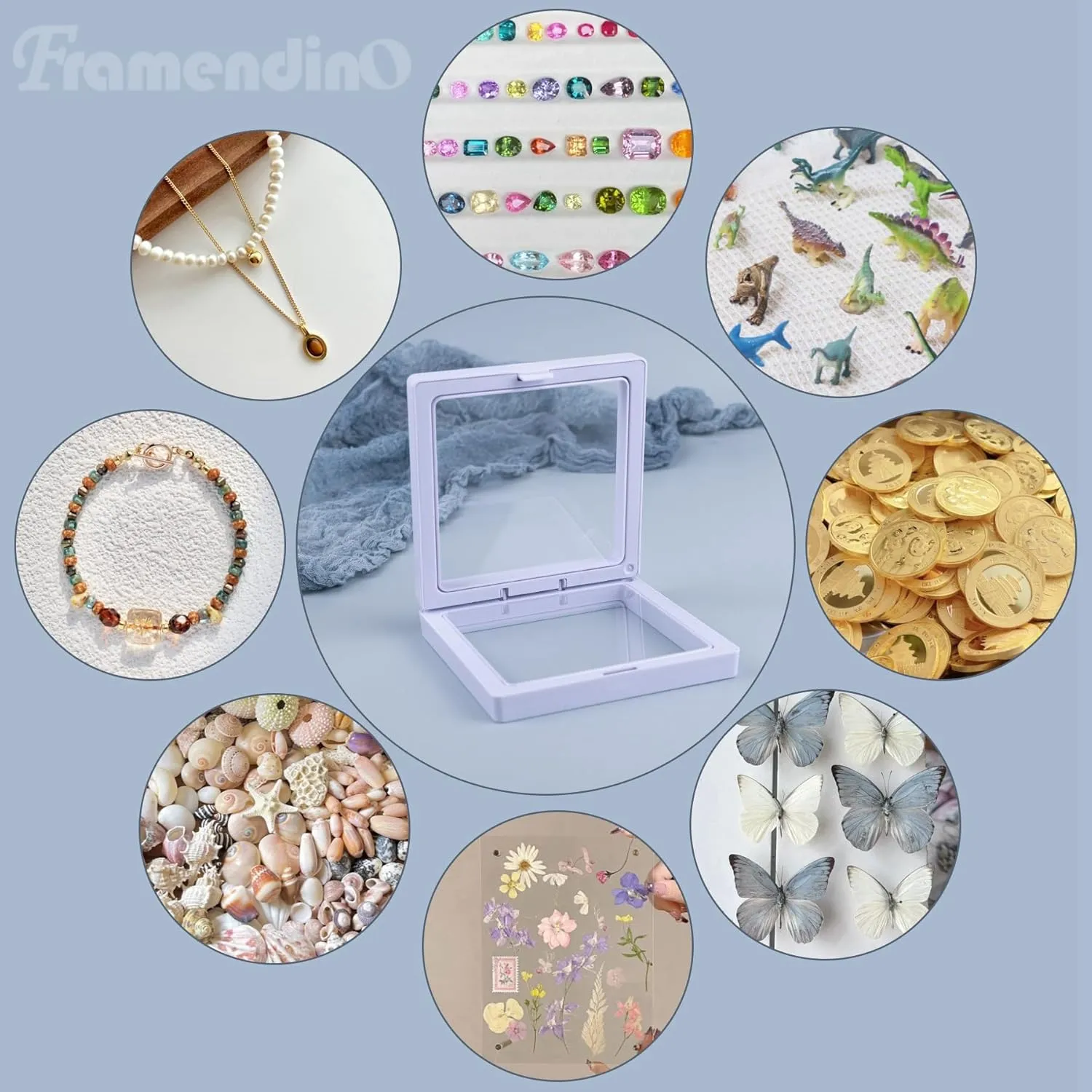 Framendino, 20 Pack White 3D Floating Frame Display Case Challenge Coin 3.5x3.5x0.8 Holder Stands Jewelry Storage Box for AA Medallion Shells Gems
