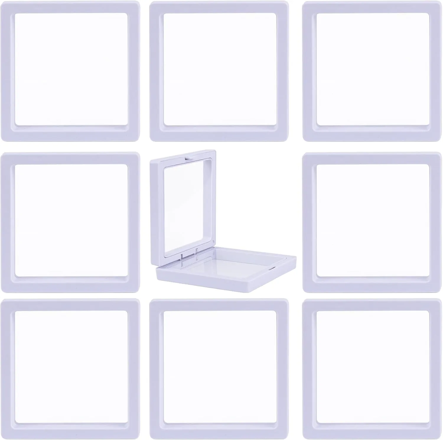 Framendino, 20 Pack White 3D Floating Frame Display Case Challenge Coin 3.5x3.5x0.8 Holder Stands Jewelry Storage Box for AA Medallion Shells Gems