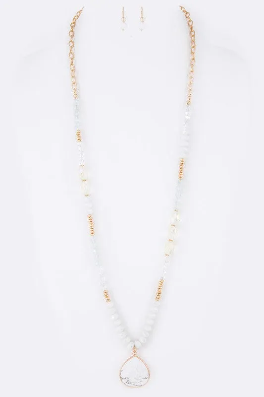 Genuine Stone Pendant Mix Beads Long Necklace Set
