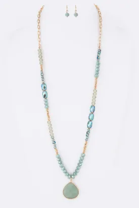 Genuine Stone Pendant Mix Beads Long Necklace Set
