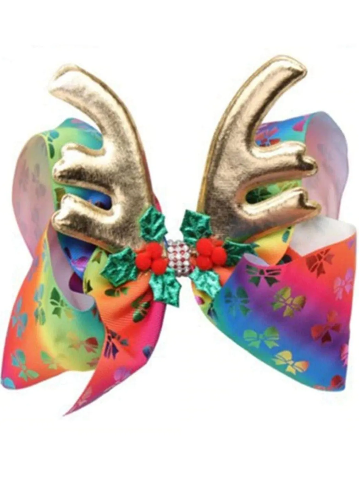 Girls Bow and Reindeer Antler Hair Clip