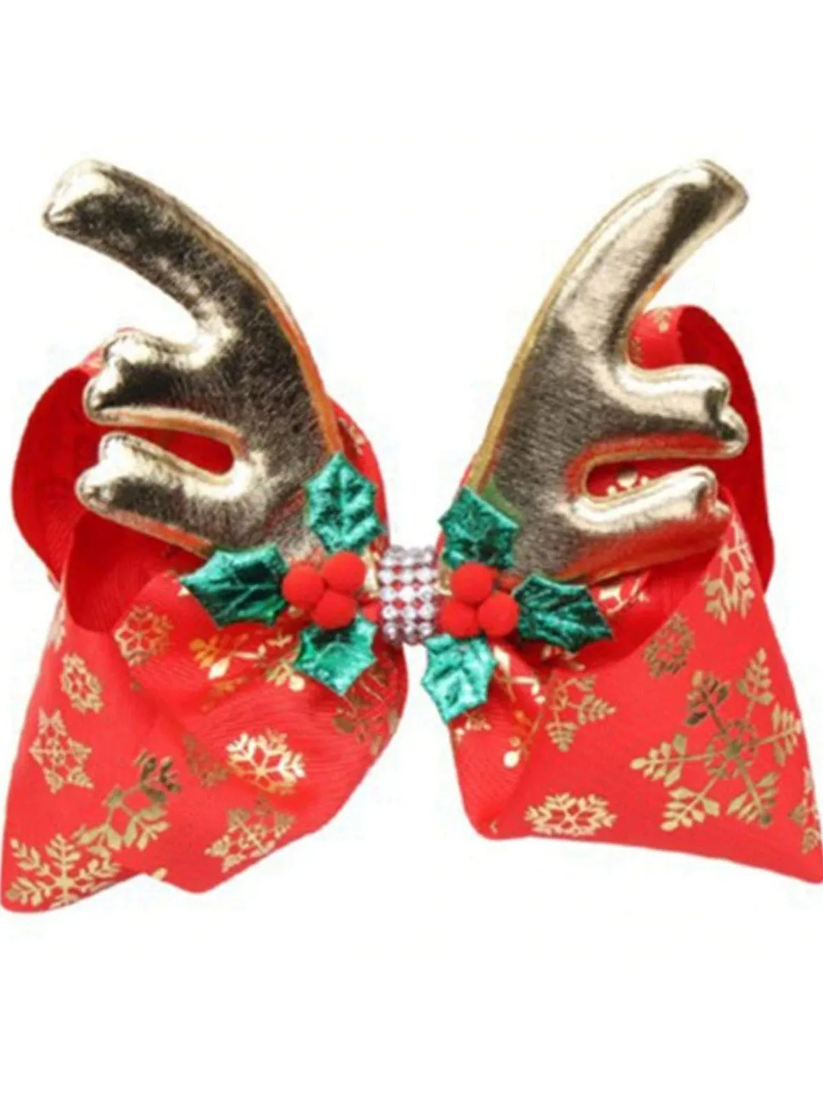 Girls Bow and Reindeer Antler Hair Clip