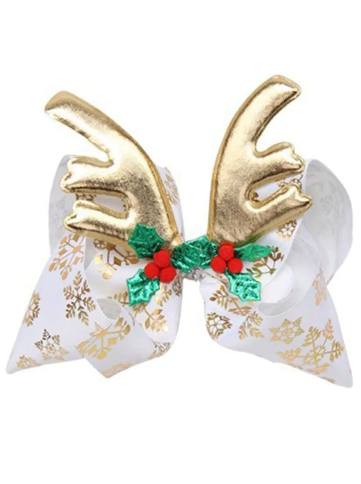 Girls Bow and Reindeer Antler Hair Clip