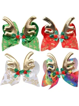 Girls Bow and Reindeer Antler Hair Clip
