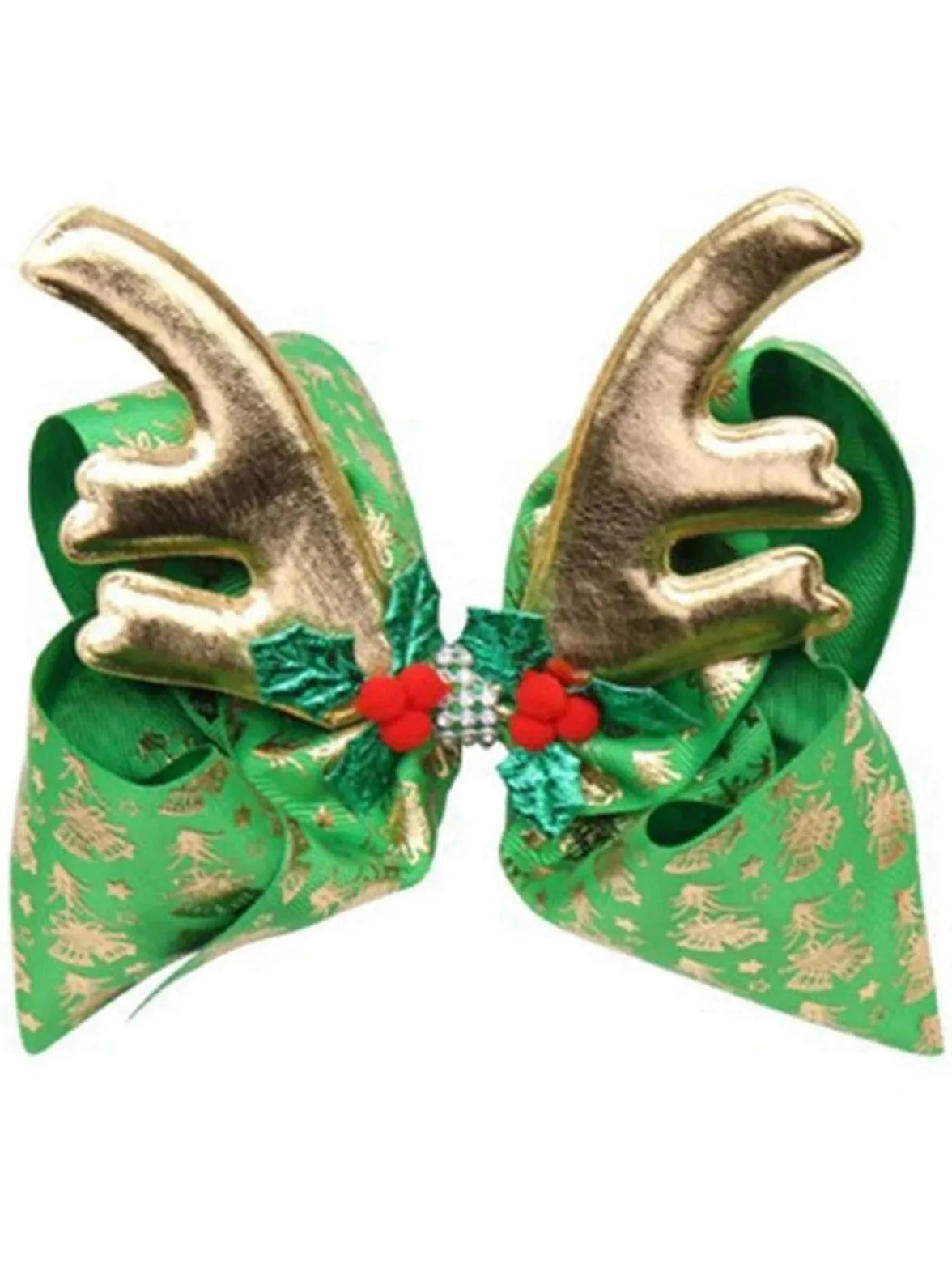 Girls Bow and Reindeer Antler Hair Clip