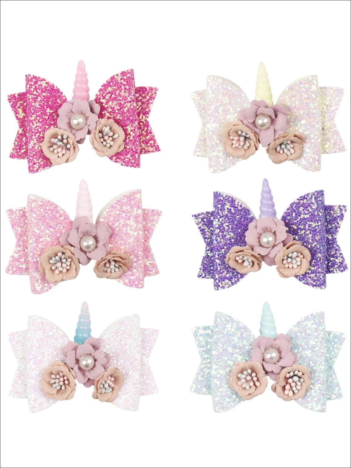 Girls Flower Unicorn Glitter Hair Bow