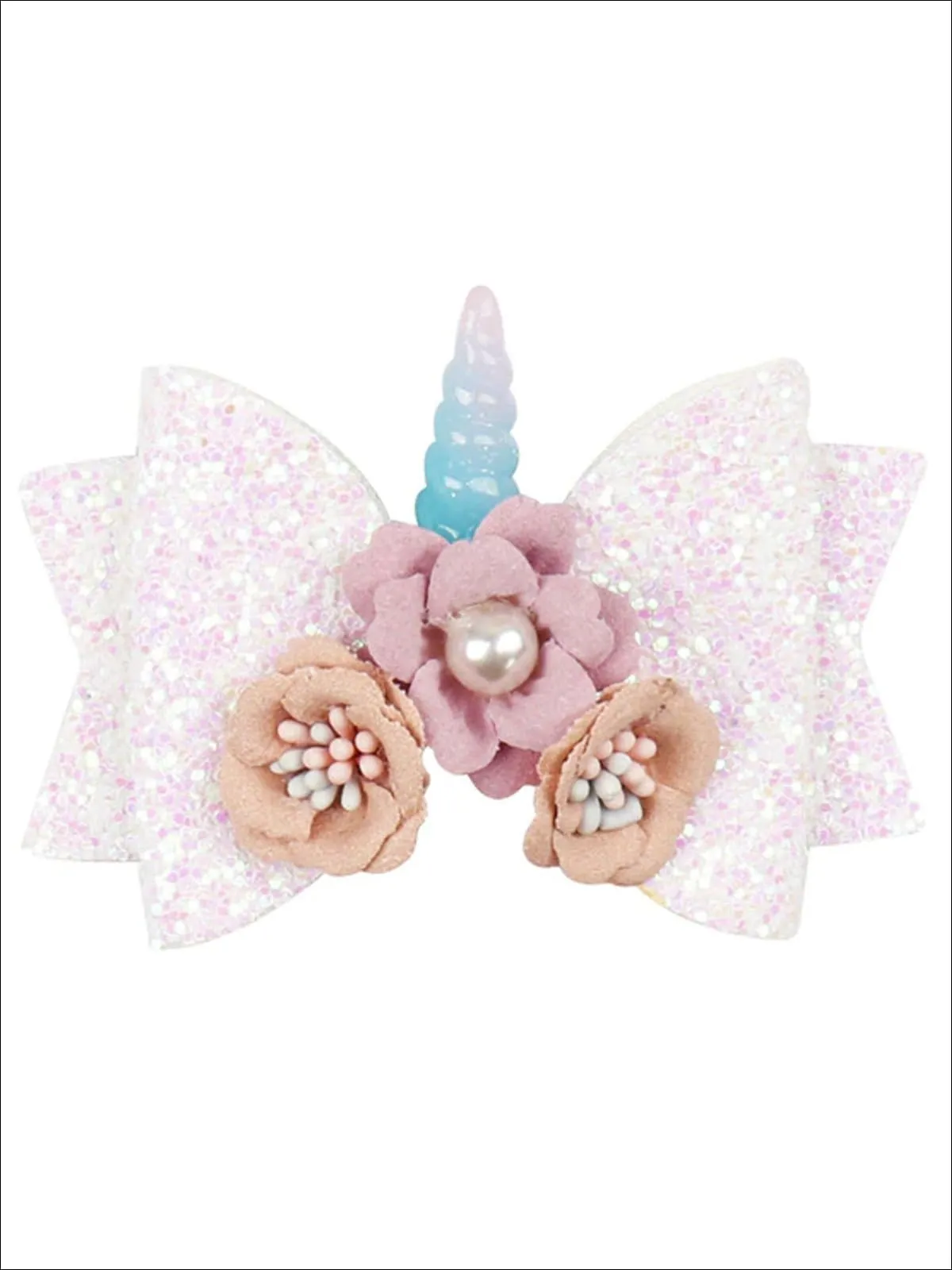 Girls Flower Unicorn Glitter Hair Bow
